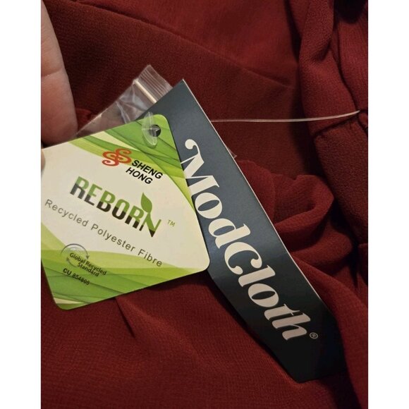 Modcloth Burgundy Sheer Chiffon Dress XL NEW Ruffle Fit & Flare Collared - Picture 6 of 8